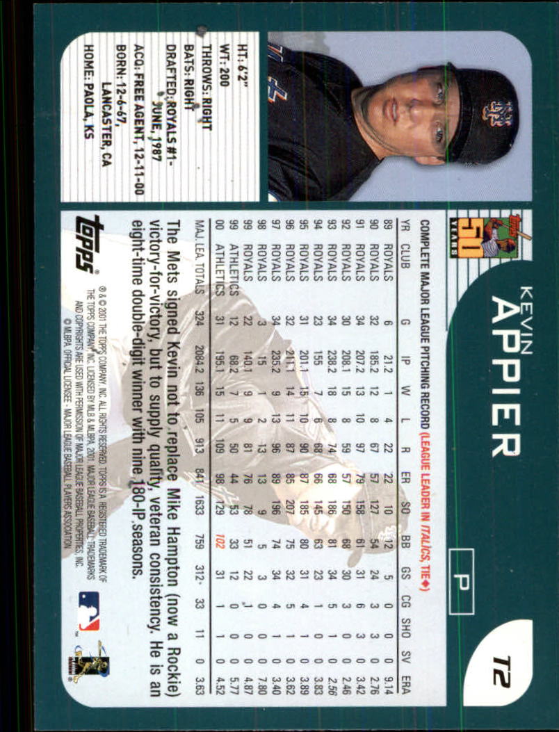 2001 Topps Traded #T2 Kevin Appier back image
