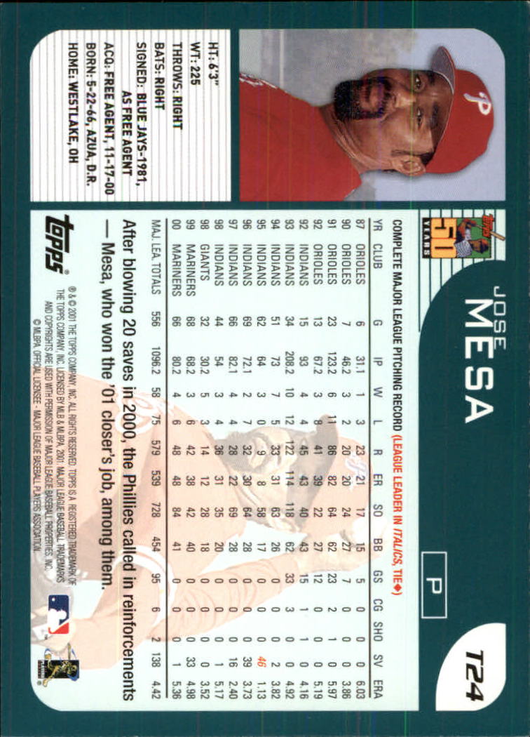 2001 Topps Traded #T24 Jose Mesa back image