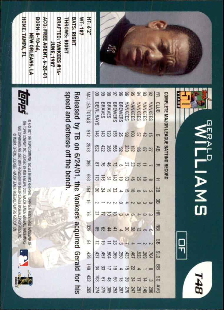 2001 Topps Traded #T48 Gerald Williams back image