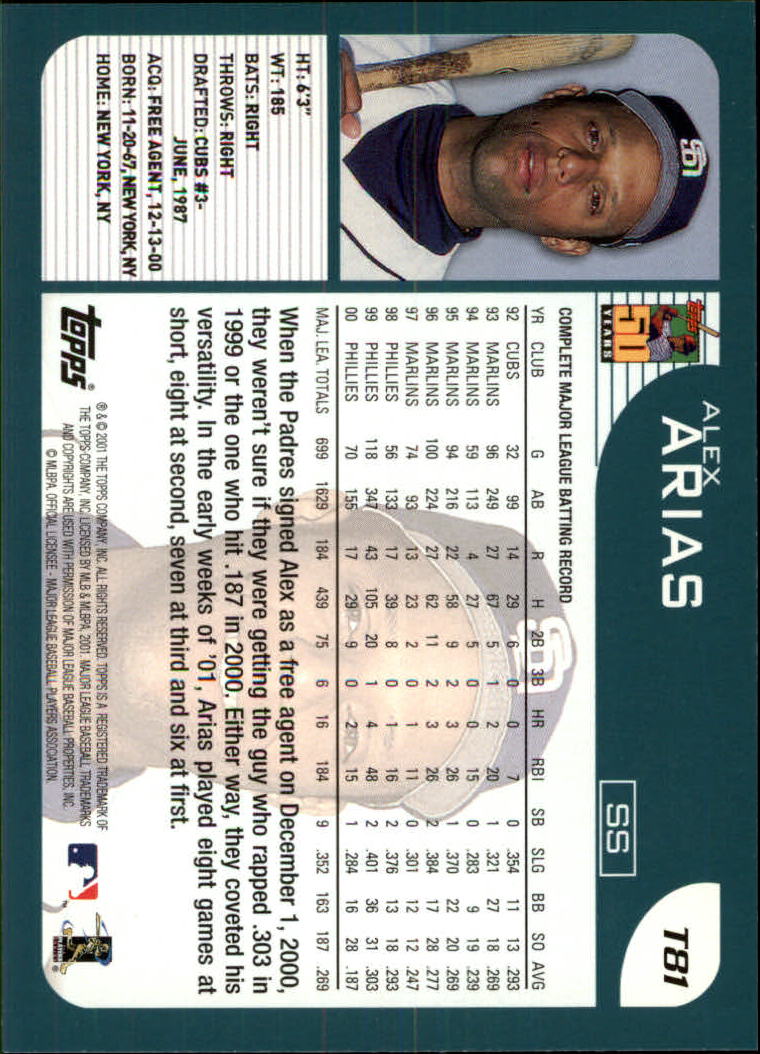 2001 Topps Traded #T81 Alex Arias back image