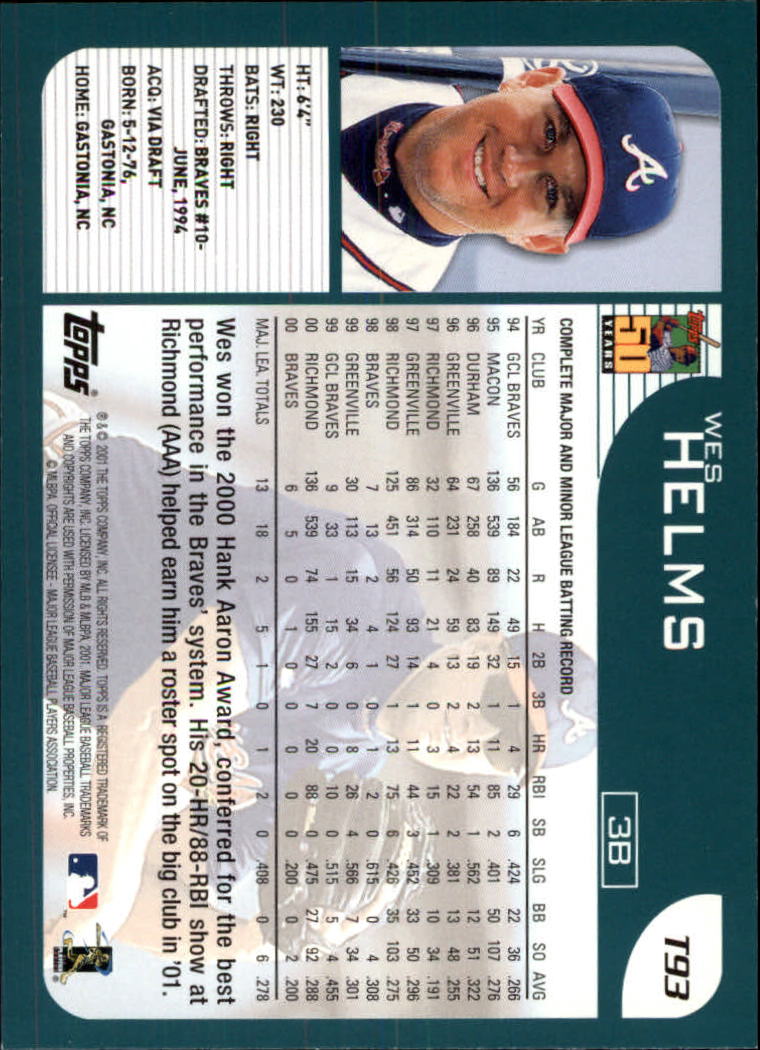 2001 Topps Traded #T93 Wes Helms back image