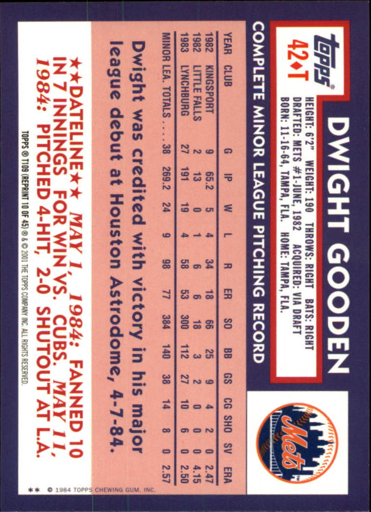 2001 Topps Traded #T109 Dwight Gooden 84 back image