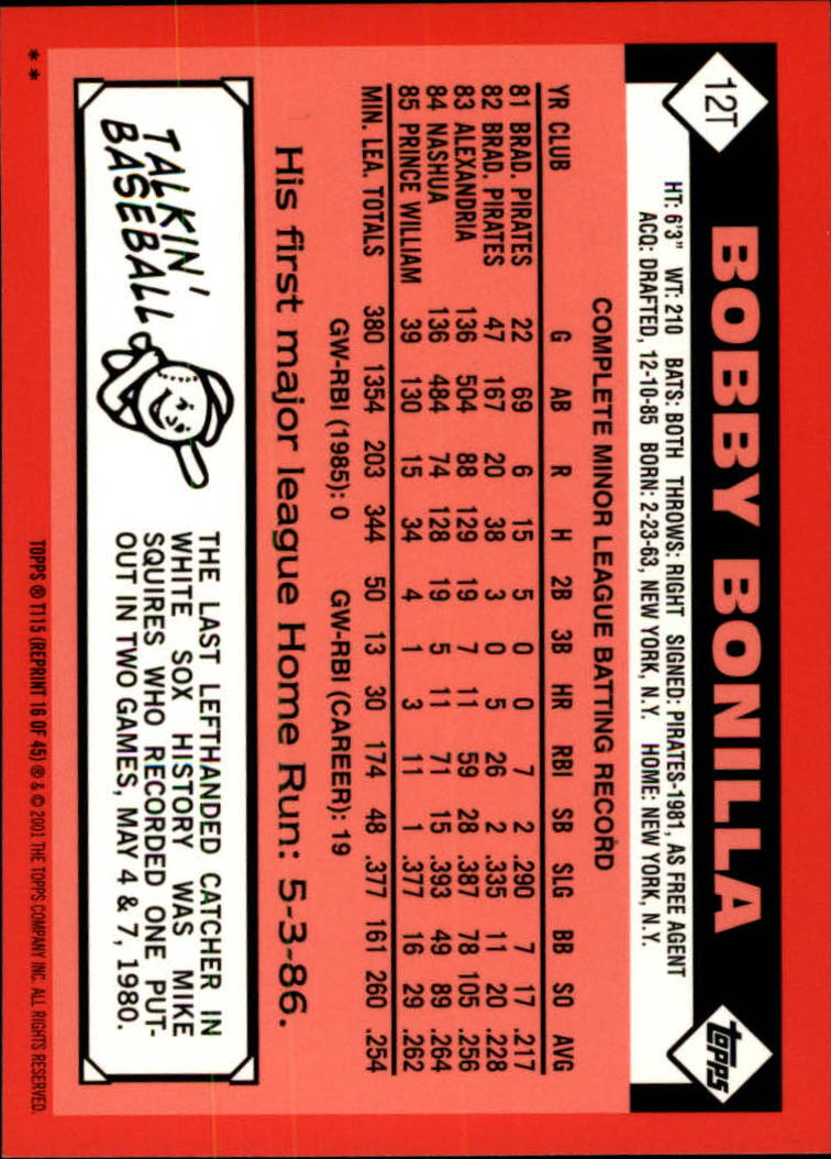 2001 Topps Traded #T115 Bobby Bonilla 86 back image