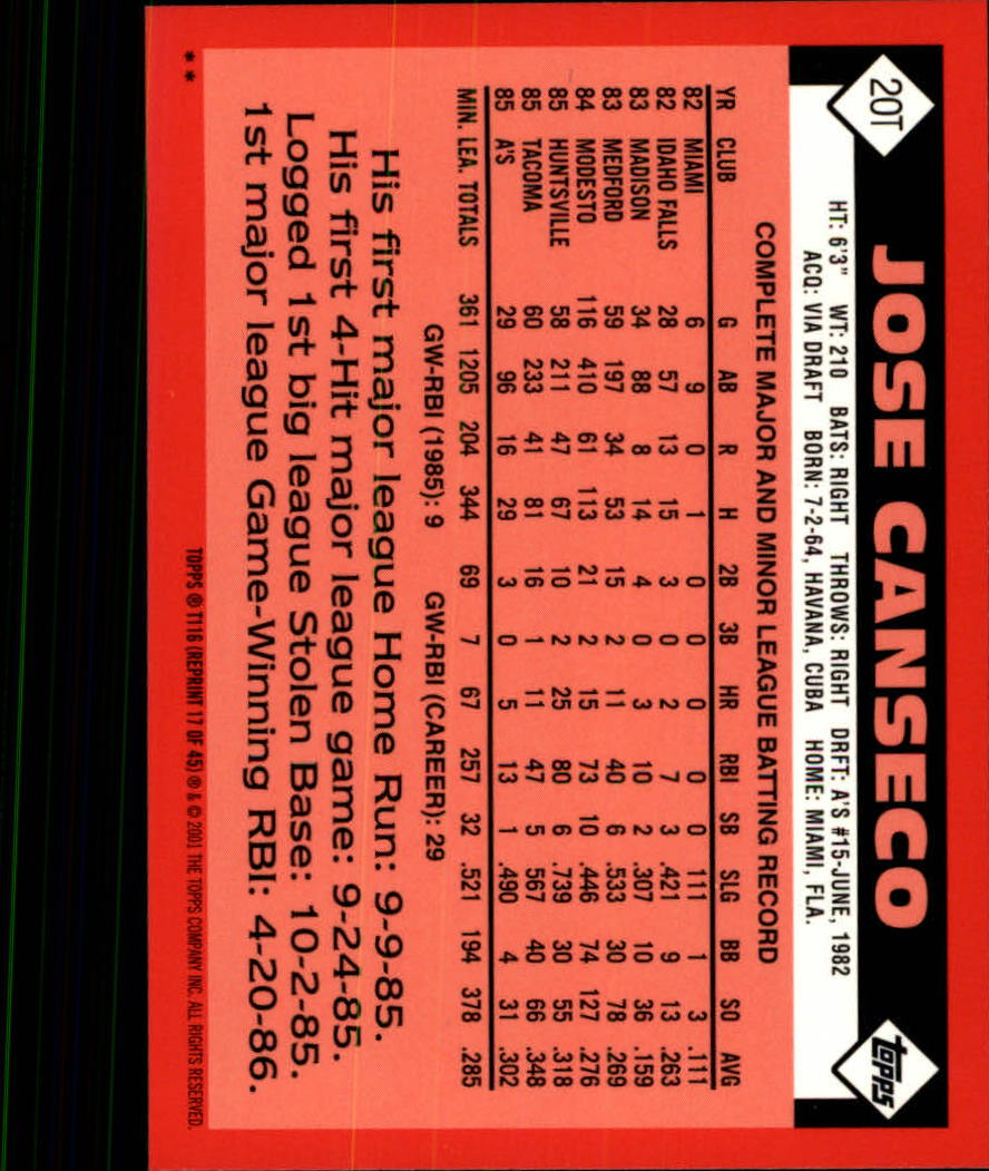 2001 Topps Traded #T116 Jose Canseco 86 back image
