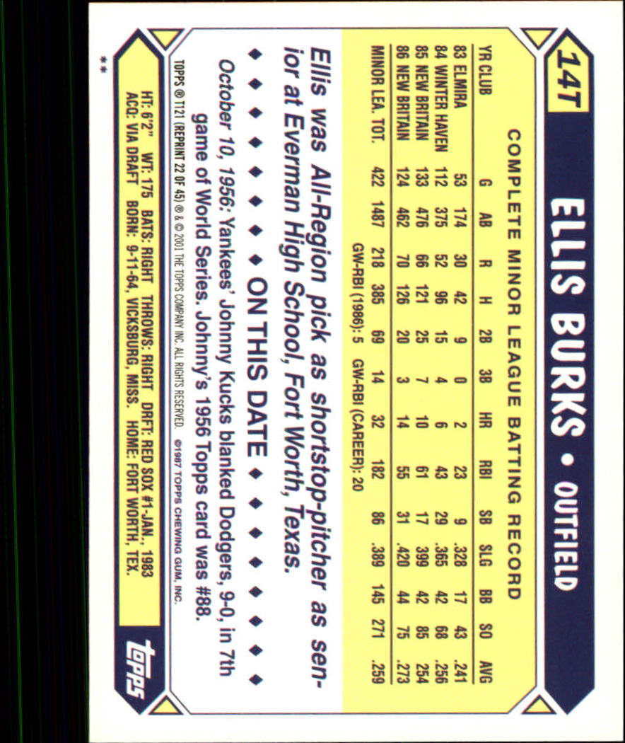 2001 Topps Traded #T121 Ellis Burks 87 back image