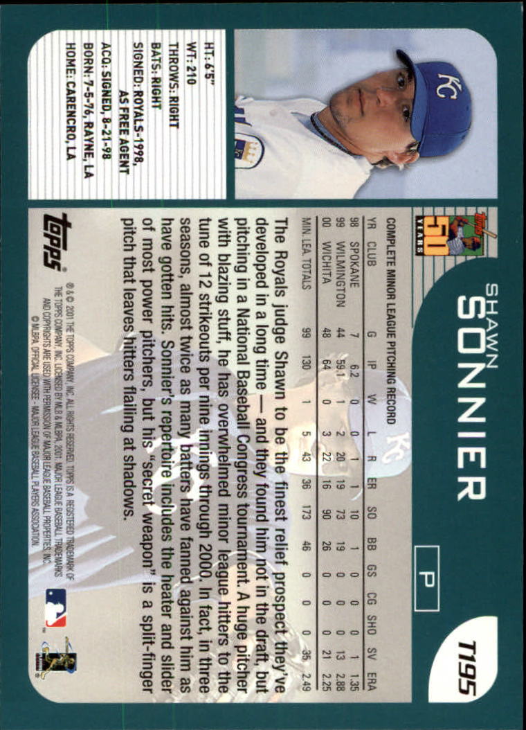 2001 Topps Traded #T195 Shawn Sonnier back image