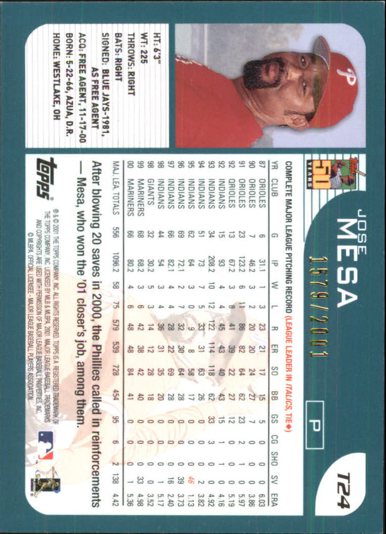 2001 Topps Traded Gold #T24 Jose Mesa back image