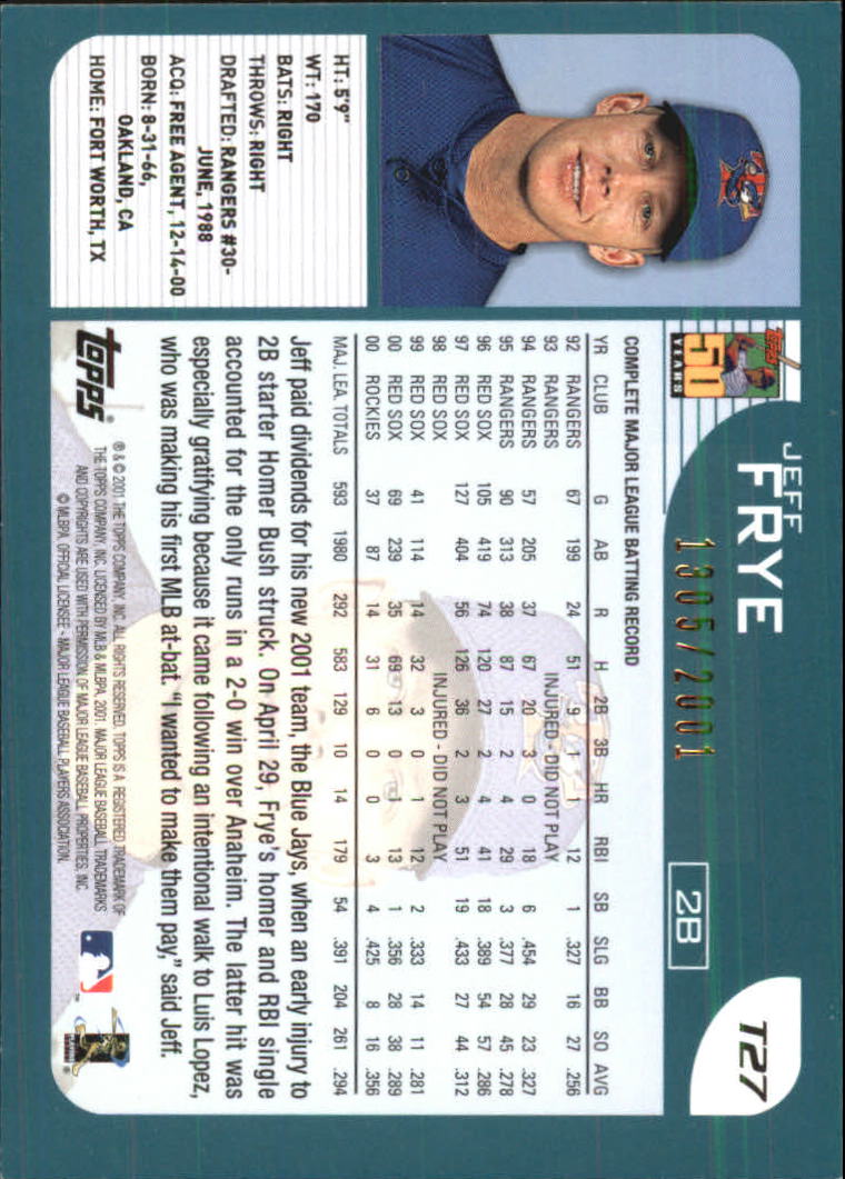 2001 Topps Traded Gold #T27 Jeff Frye back image