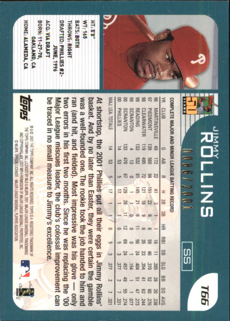 2001 Topps Traded Gold #T66 Jimmy Rollins back image