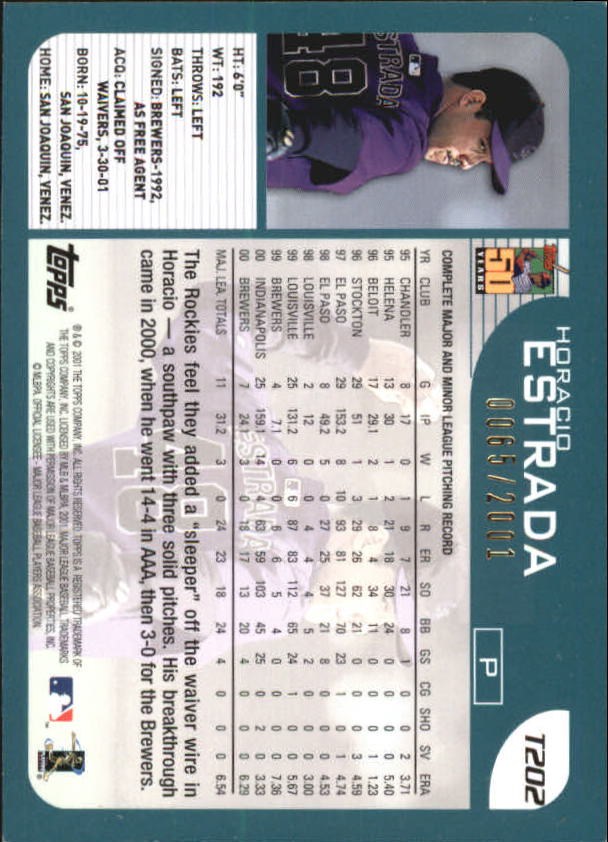 2001 Topps Traded Gold #T202 Horacio Estrada back image