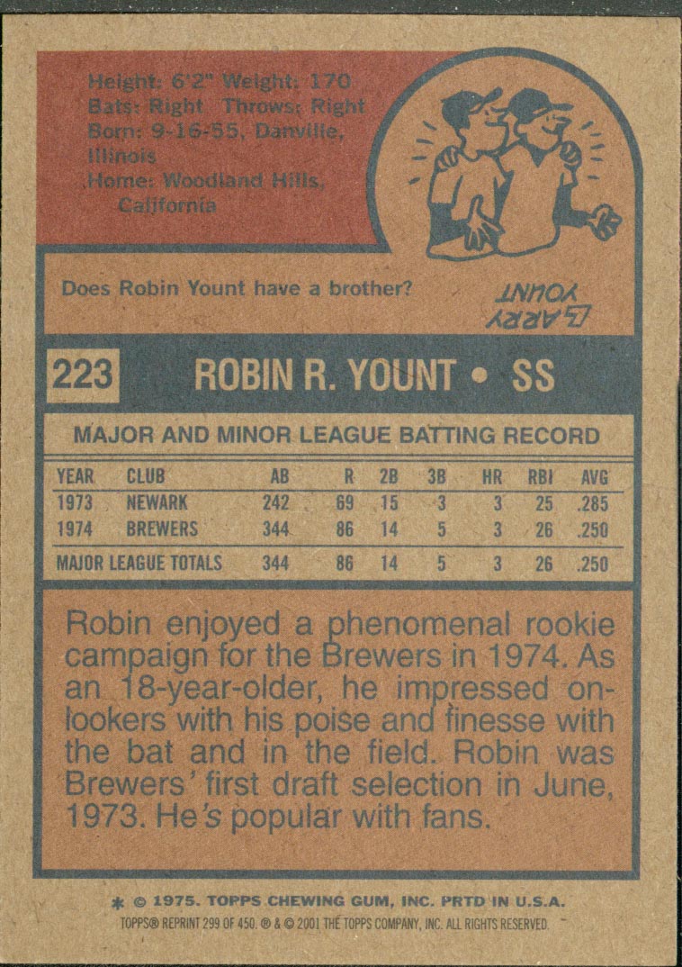 2001 Topps Archives #299 Robin Yount 75 back image