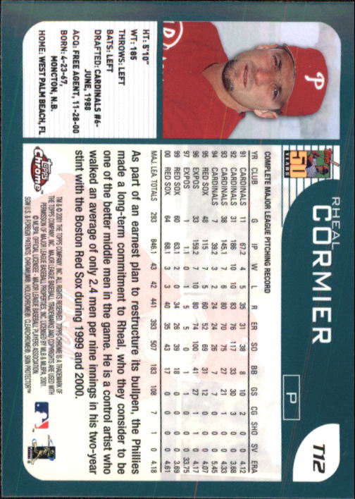 2001 Topps Chrome Traded #T12 Rheal Cormier back image