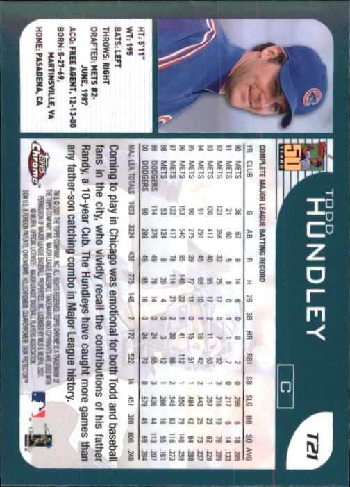 2001 Topps Chrome Traded #T21 Todd Hundley back image