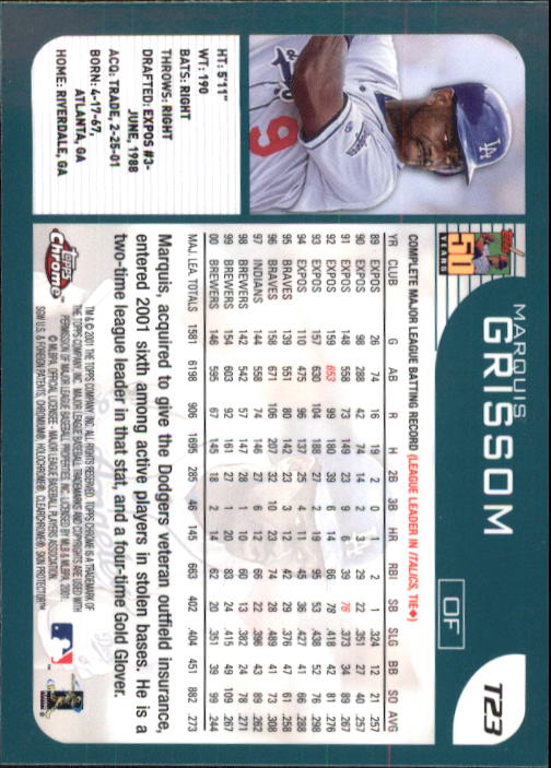 2001 Topps Chrome Traded #T23 Marquis Grissom back image