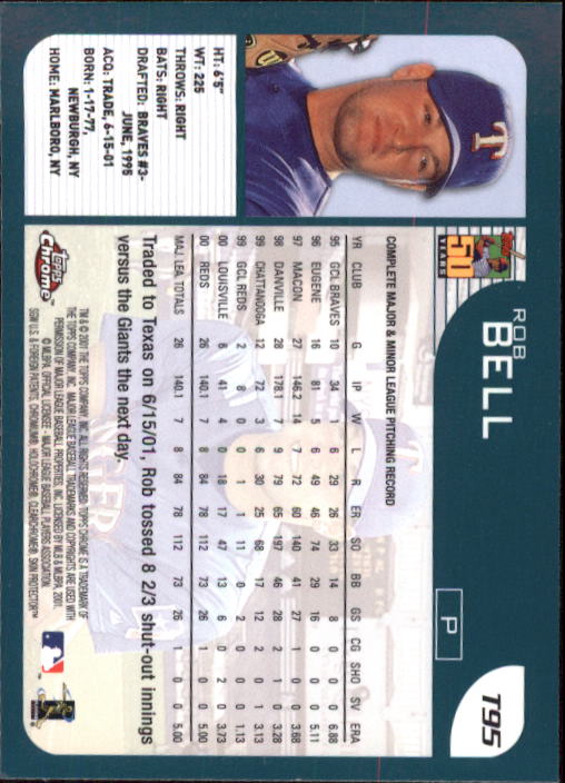 2001 Topps Chrome Traded #T95 Rob Bell back image
