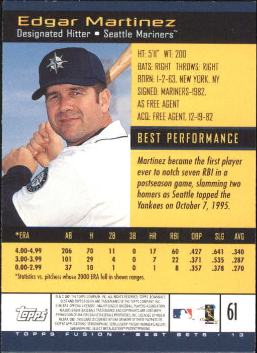 A3902- 2001 Topps Fusion Baseball Card #s 1-250 -You Pick- 15+ FREE US SHIP - Picture 109 of 453