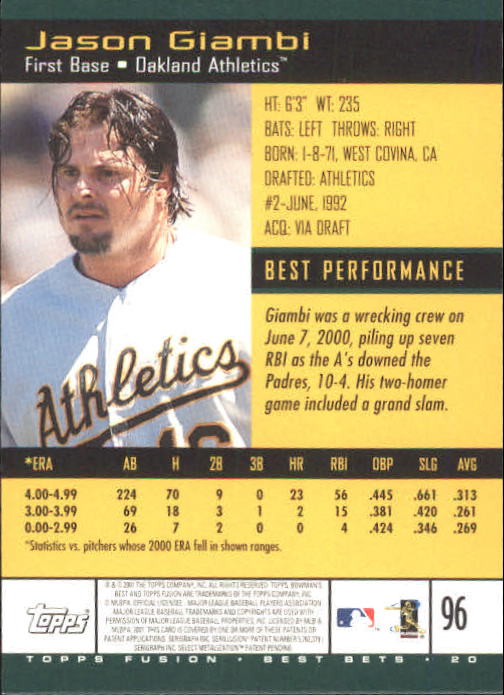 A3902- 2001 Topps Fusion Baseball Card #s 1-250 -You Pick- 15+ FREE US SHIP - Picture 177 of 453