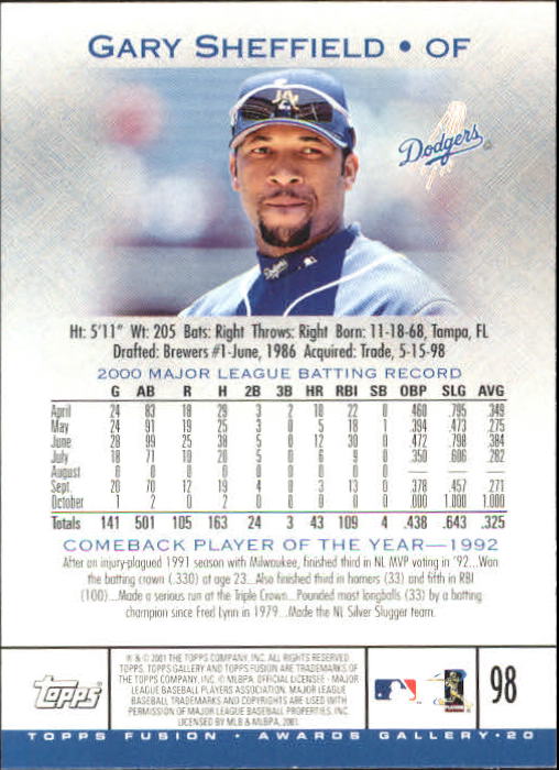 A3902- 2001 Topps Fusion Baseball Card #s 1-250 -You Pick- 15+ FREE US SHIP - Picture 181 of 453