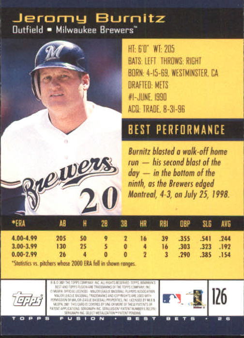 A3902- 2001 Topps Fusion Baseball Card #s 1-250 -You Pick- 15+ FREE US SHIP - Picture 233 of 453
