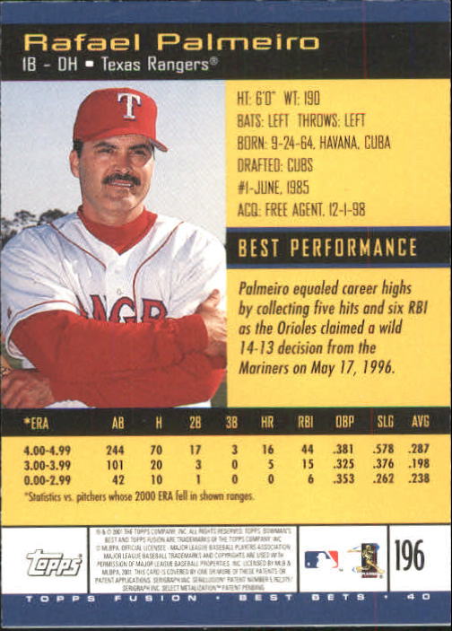 A3902- 2001 Topps Fusion Baseball Card #s 1-250 -You Pick- 15+ FREE US SHIP - Picture 357 of 453