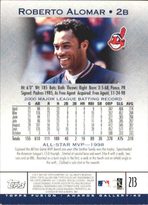 A3902- 2001 Topps Fusion Baseball Card #s 1-250 -You Pick- 15+ FREE US SHIP - Picture 387 of 453