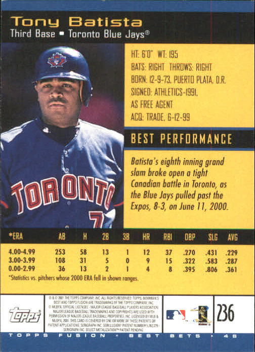 A3902- 2001 Topps Fusion Baseball Card #s 1-250 -You Pick- 15+ FREE US SHIP - Picture 431 of 453