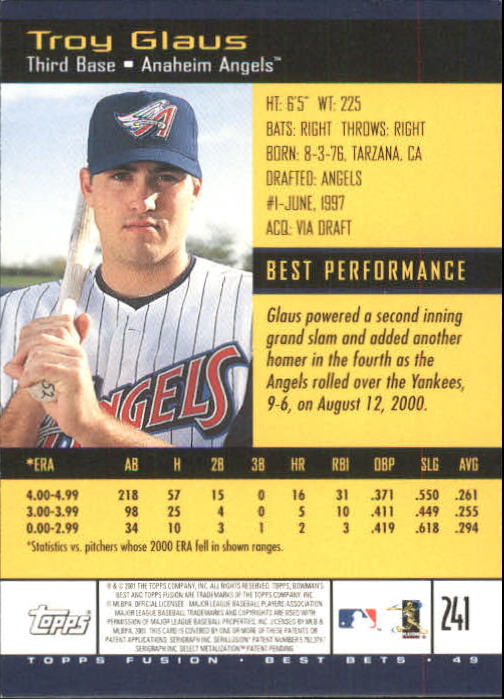 2001 Topps Fusion #241 Troy Glaus BB back image