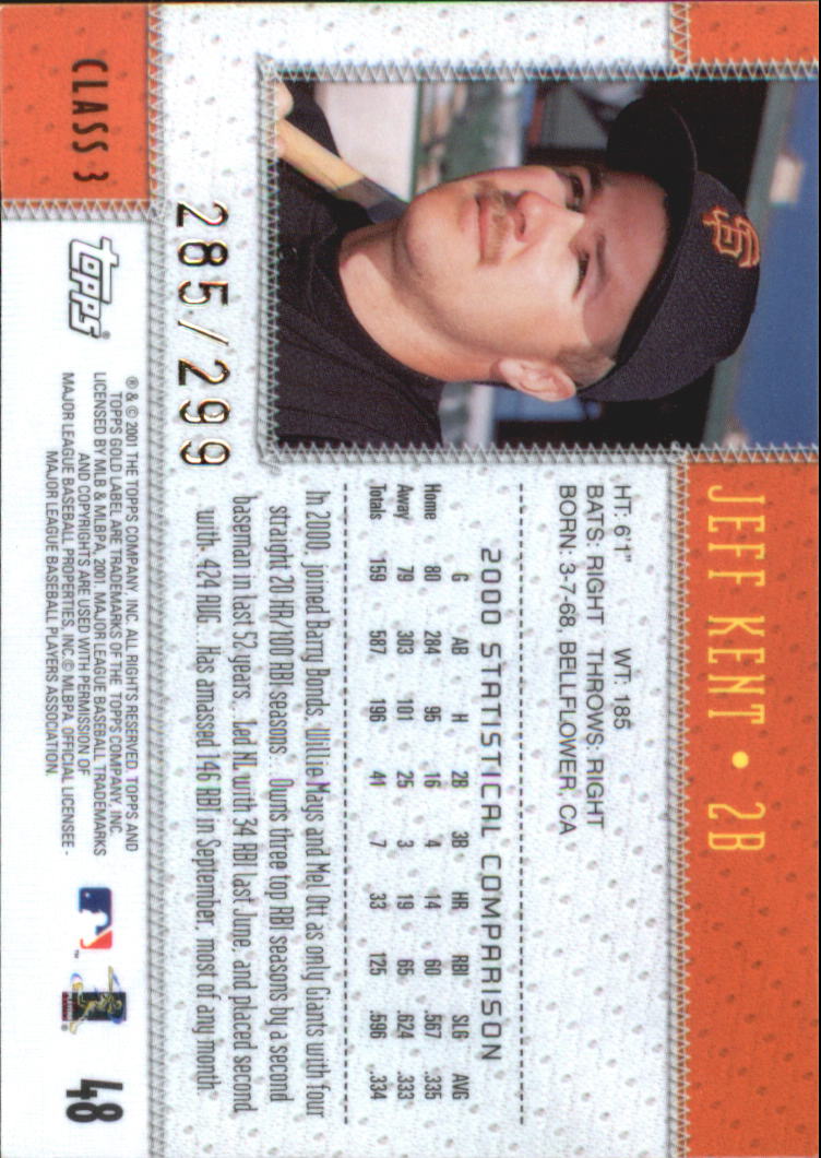 2001 Topps Gold Label Class 3 Gold #48 Jeff Kent back image