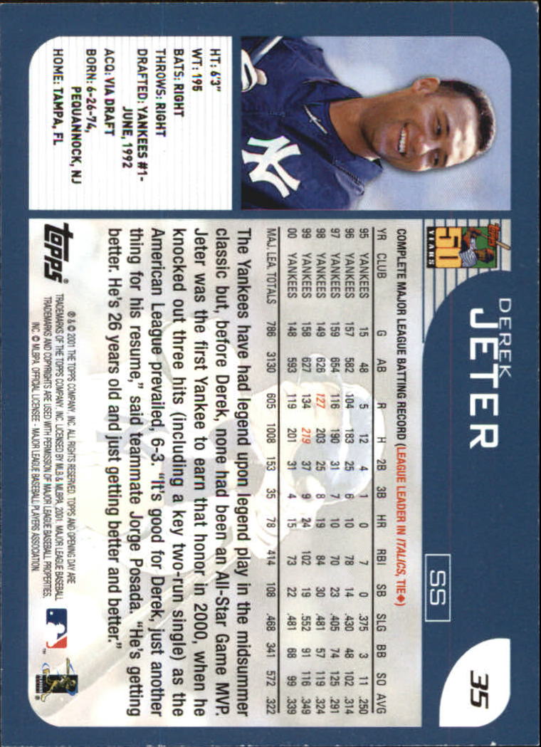 2001 Topps Opening Day #35 Derek Jeter back image