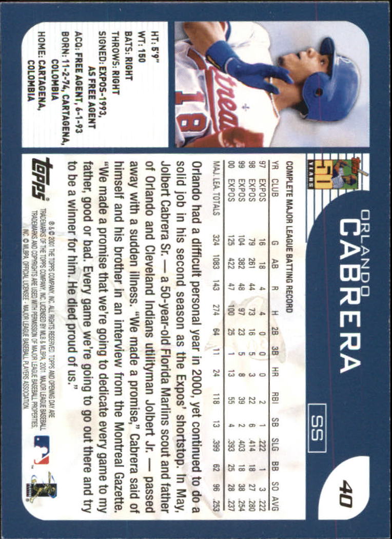 B5415- 2001 Topps Opening Day BB #s 1-165 +Inserts -You Pick- 15+ FREE US SHIP - Picture 57 of 248