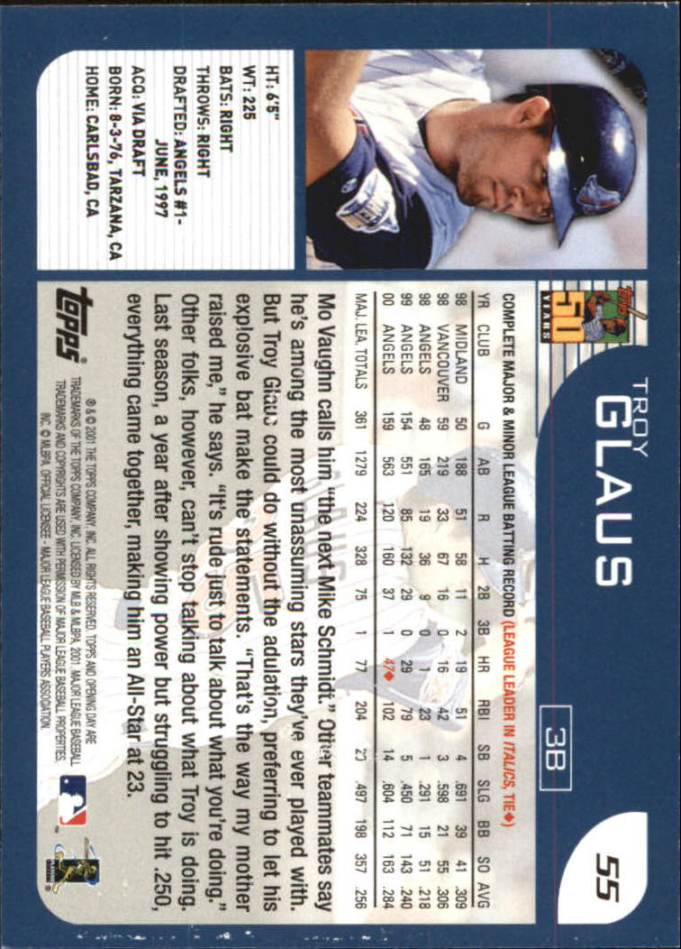 2001 Topps Opening Day #55 Troy Glaus back image
