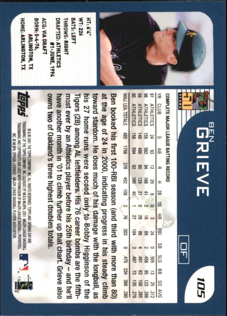 B5415- 2001 Topps Opening Day BB #s 1-165 +Inserts -You Pick- 15+ FREE US SHIP - Picture 159 of 248