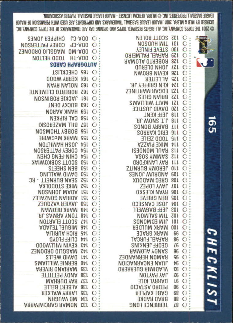 B5415- 2001 Topps Opening Day BB #s 1-165 +Inserts -You Pick- 15+ FREE US SHIP - Picture 248 of 248