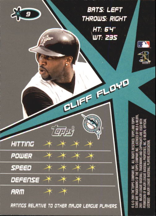 2001 Topps Stars #9 Cliff Floyd back image