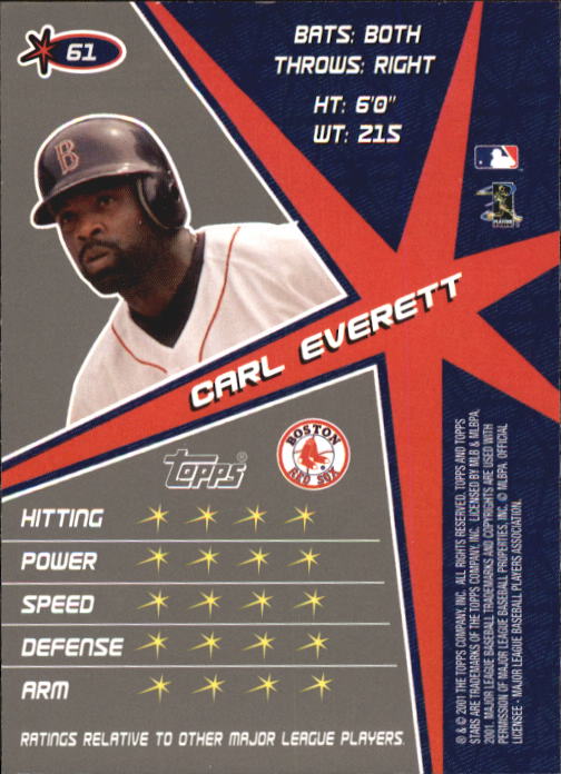 2001 Topps Stars #61 Carl Everett back image
