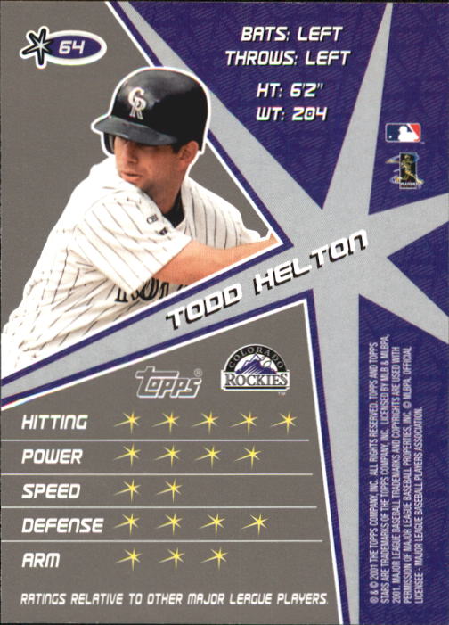 2001 Topps Stars #64 Todd Helton back image