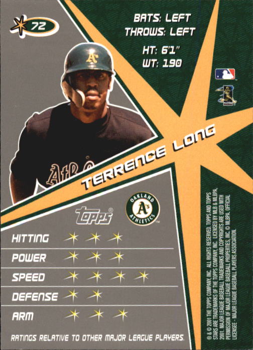 2001 Topps Stars #72 Terrence Long back image