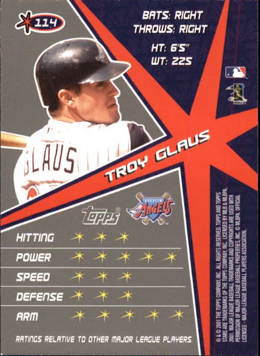 2001 Topps Stars #114 Troy Glaus back image