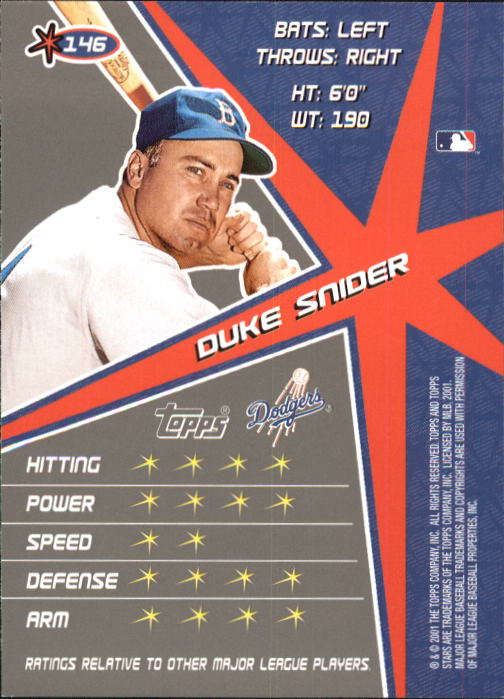 2001 Topps Stars #146 Duke Snider back image