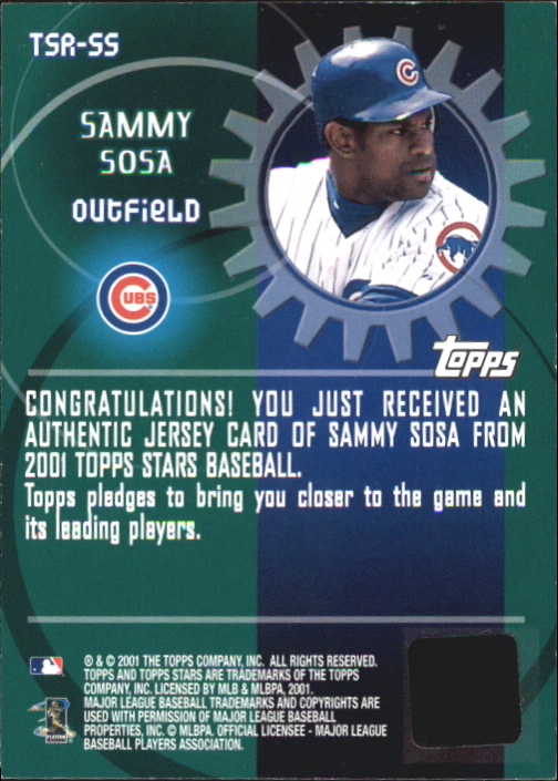 2001 Topps Stars Game Gear Jerseys #TSRSS Sammy Sosa A back image