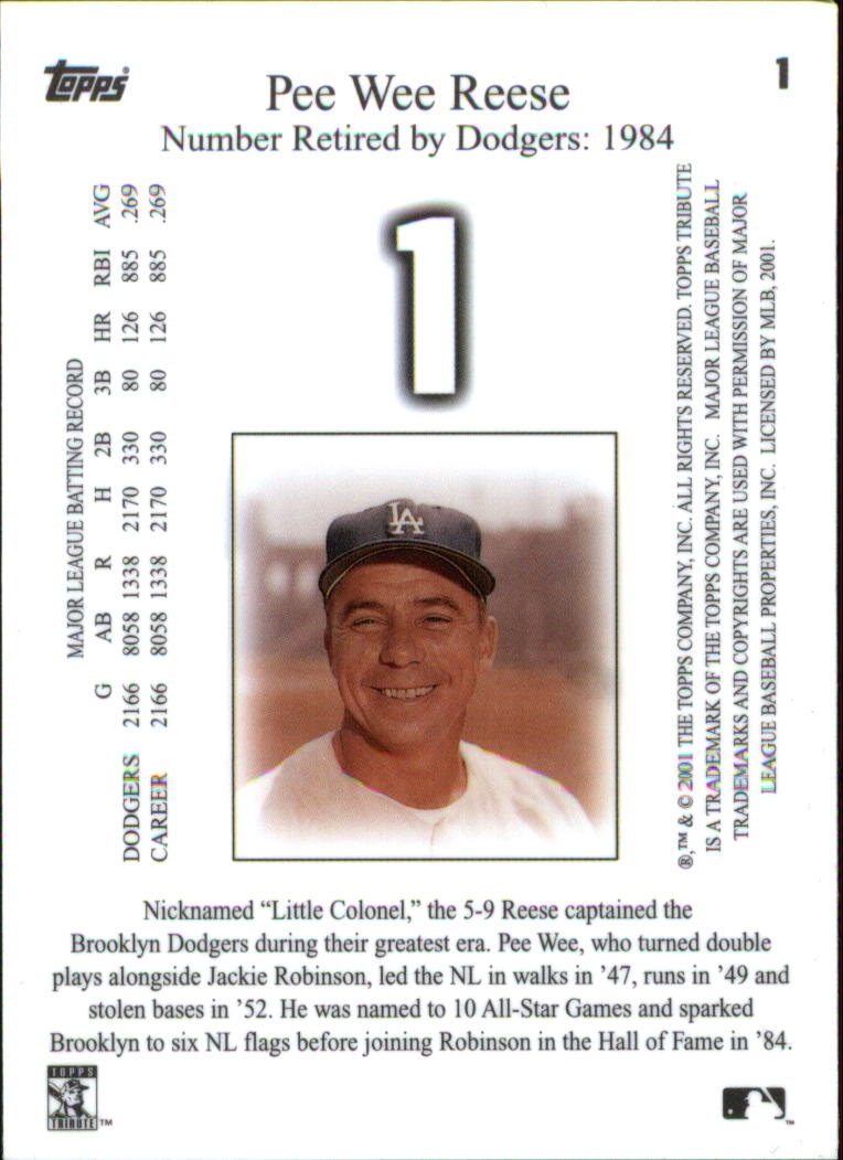 2001 Topps Tribute #1 Pee Wee Reese back image