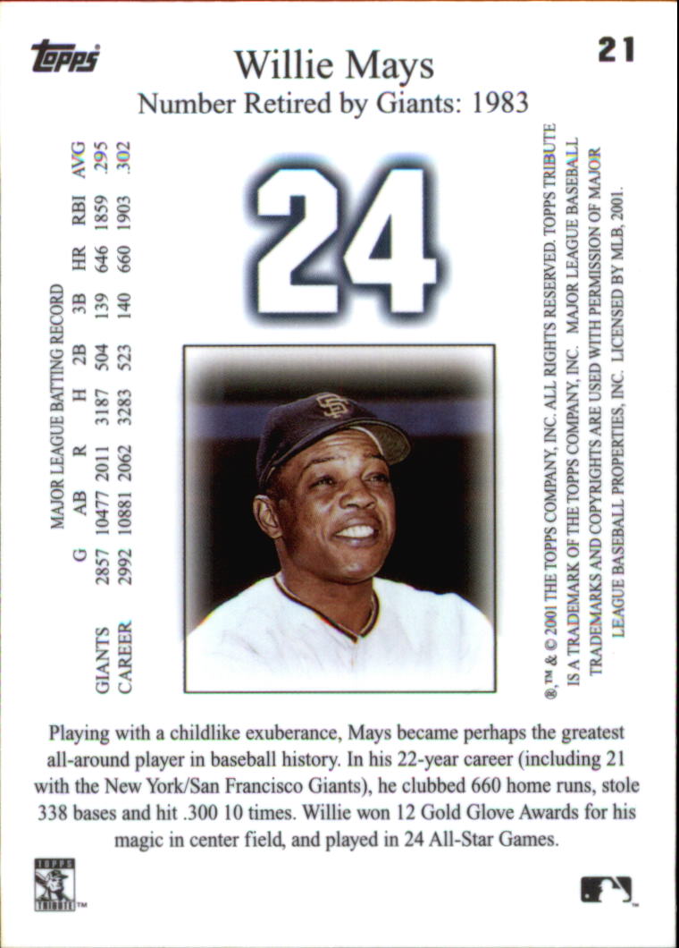 2001 Topps Tribute #21 Willie Mays back image
