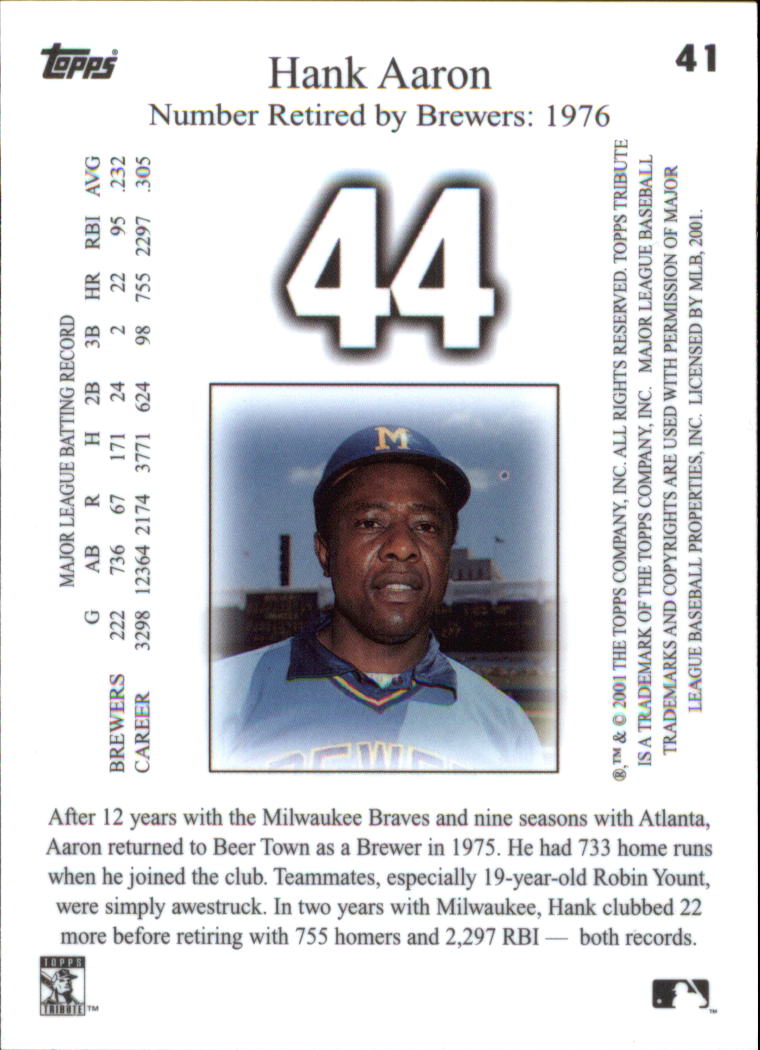 2001 Topps Tribute #41 Hank Aaron Brewers back image