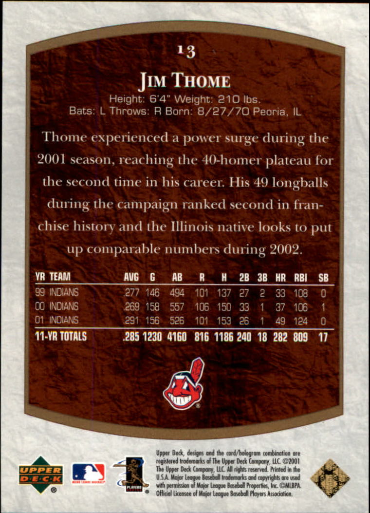 2001 Ultimate Collection #13 Jim Thome back image