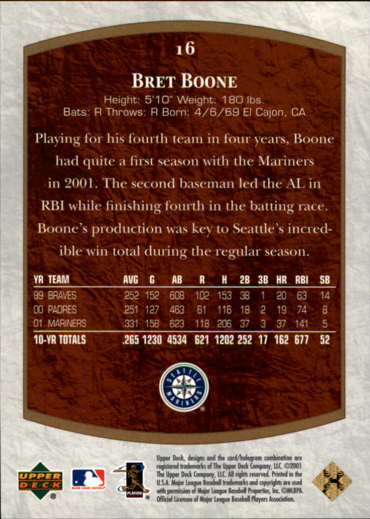 2001 Ultimate Collection #16 Bret Boone back image