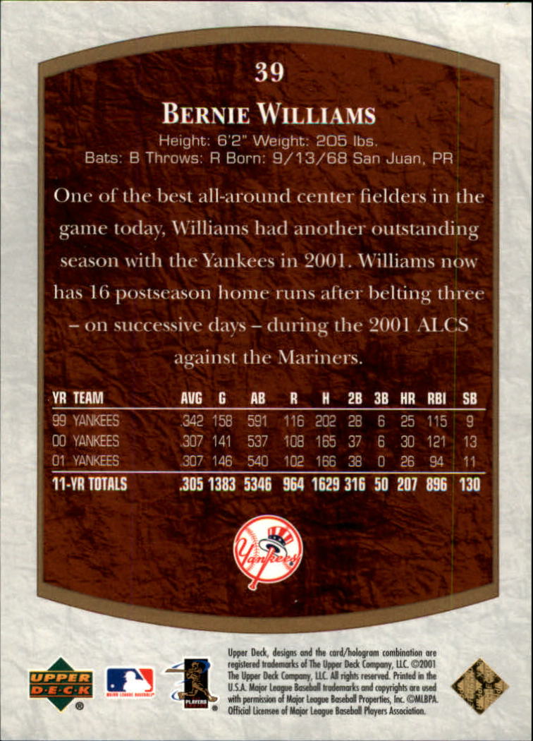 2001 Ultimate Collection #39 Bernie Williams back image