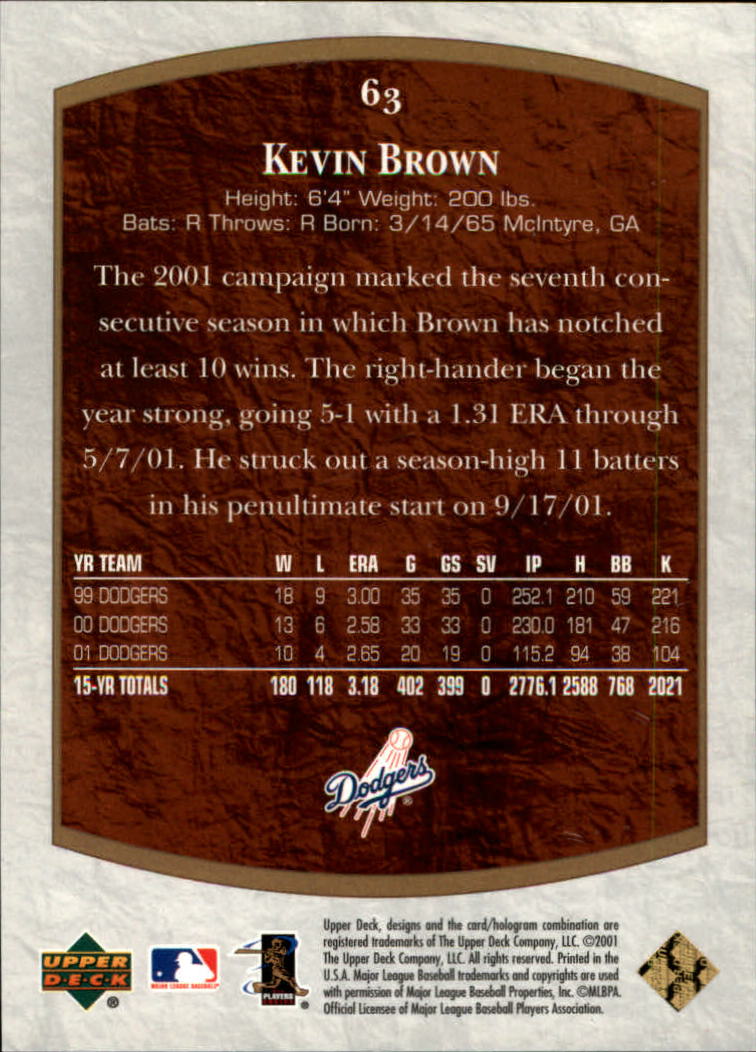 2001 Ultimate Collection #63 Kevin Brown back image
