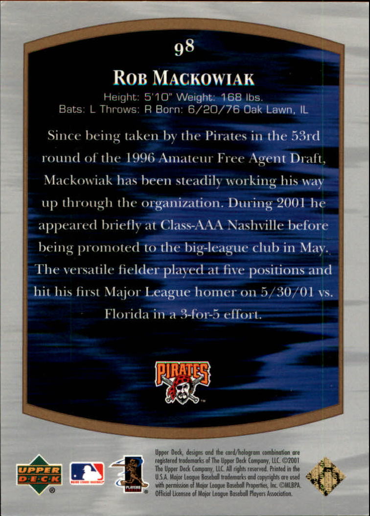 2001 Ultimate Collection #98 Rob Mackowiak T1 RC back image