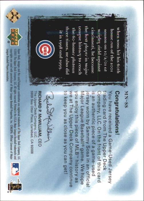 2001 Ultimate Collection Magic Numbers Game Jersey #MNSS Sammy Sosa back image