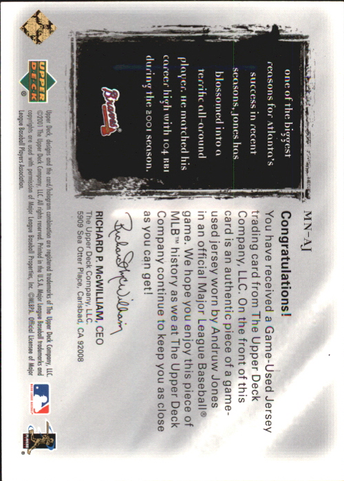 2001 Ultimate Collection Magic Numbers Game Jersey Silver #MNAJ Andruw Jones back image